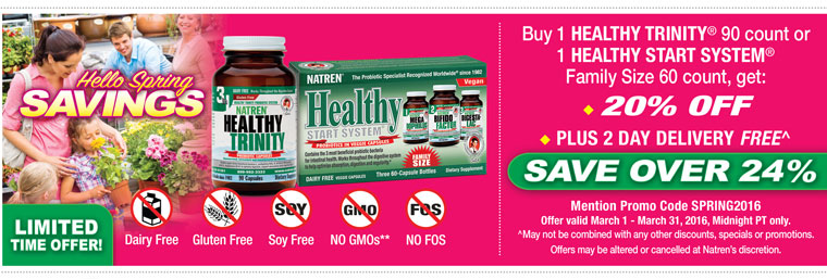 Buy $160 or more of Natren Probiotics, get 30% off plus 2 day delivery FREE